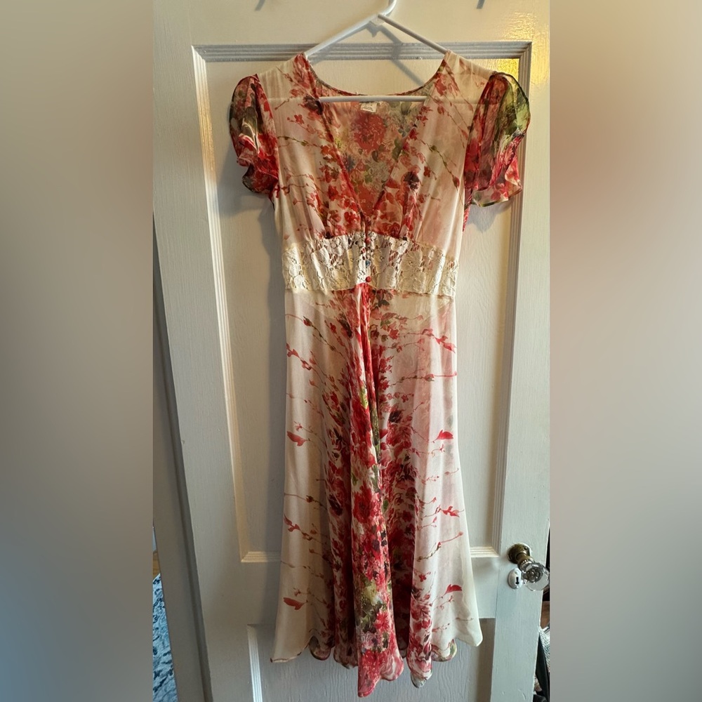 Free People Red and Green Floral Dress